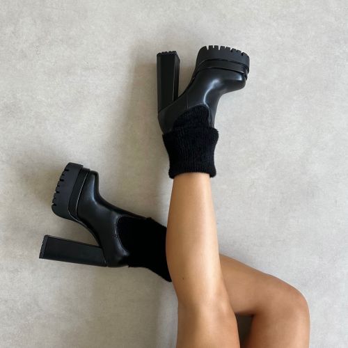 Martha Black Double Platform Block Heel Ankle Boots