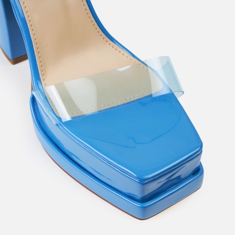 Hessie Blue Strappy Block Heel Platform Mules | SIMMI London