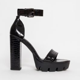 Jordan Black Croc Chunky Platform Heels
