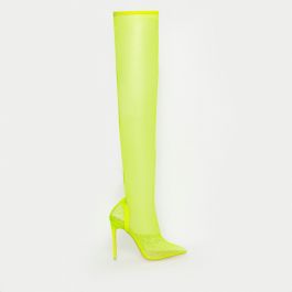 neon yellow thigh high boots