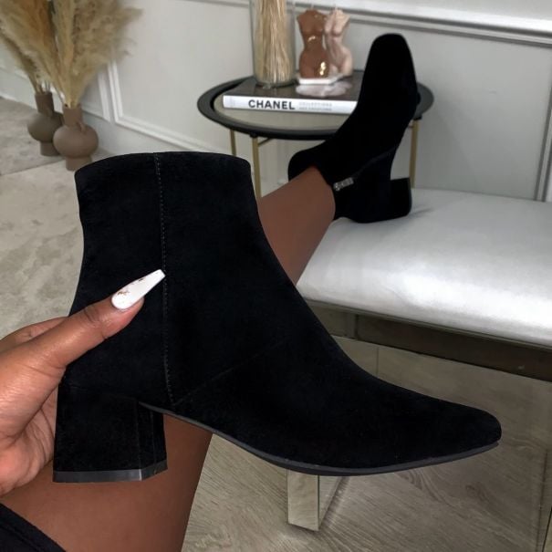 suede block booties