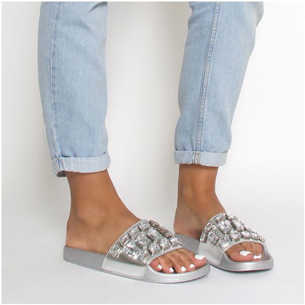 Lainey Silver Large Diamante Gem Sliders