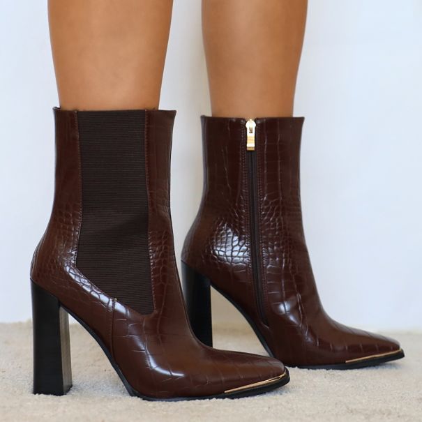 brown mock croc boots