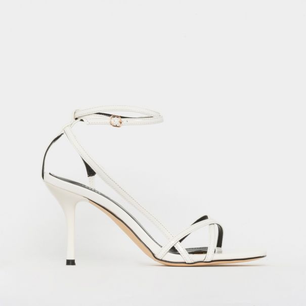 Kimberley White Patent Strappy Mid Stiletto Heels