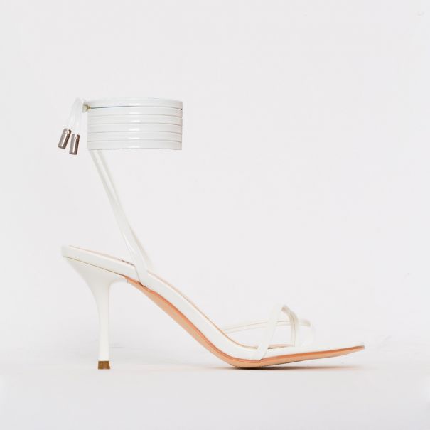 white mid high heels