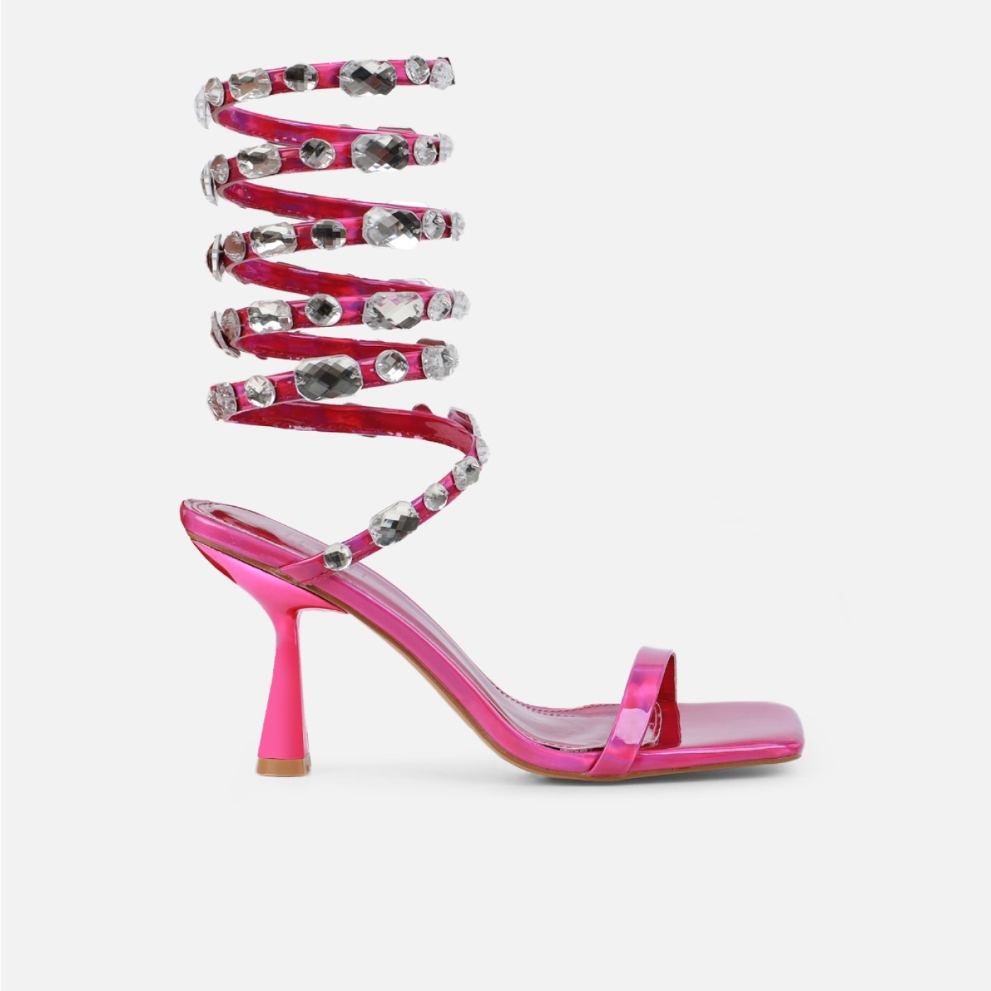 Amor Pink Holographic Diamante Spiral Sandals | SIMMI London
