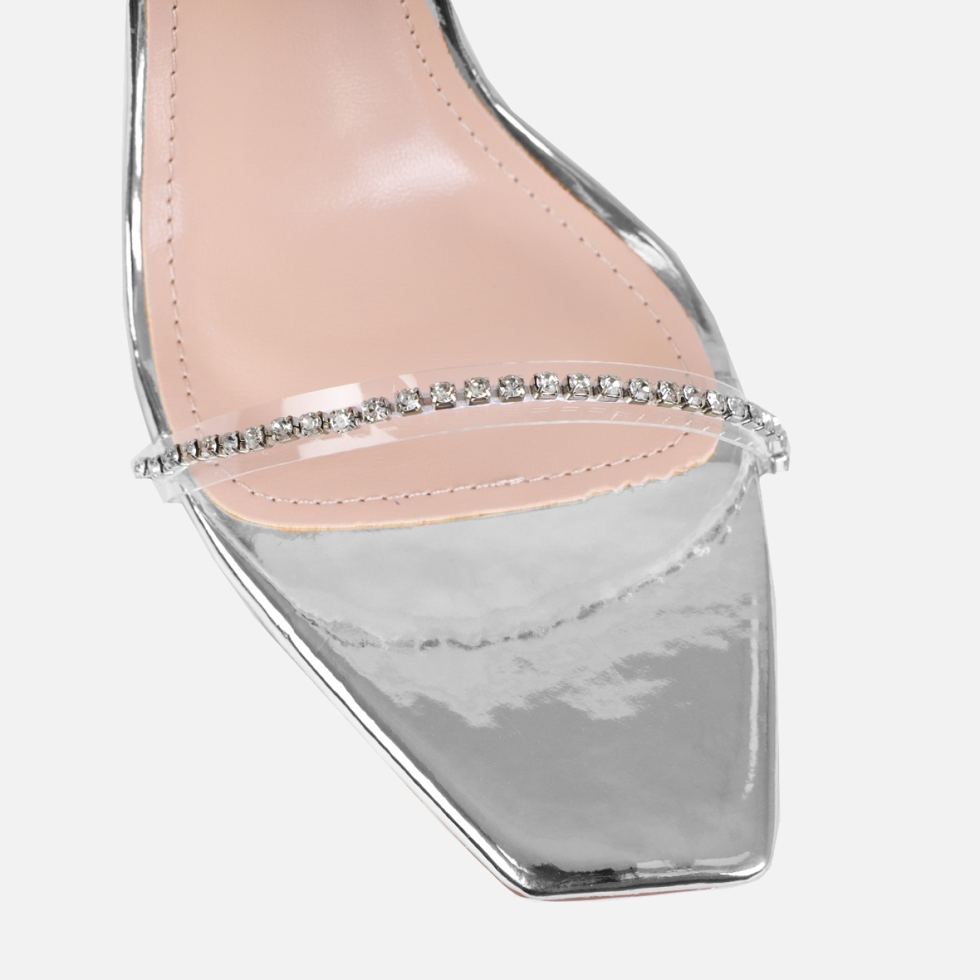 Emersyn Silver Mirror Clear Diamante High Heels | SIMMI London